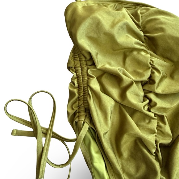 Olive Green Halter Ruched One-Piece Swimsuit - Picture 5 of 9